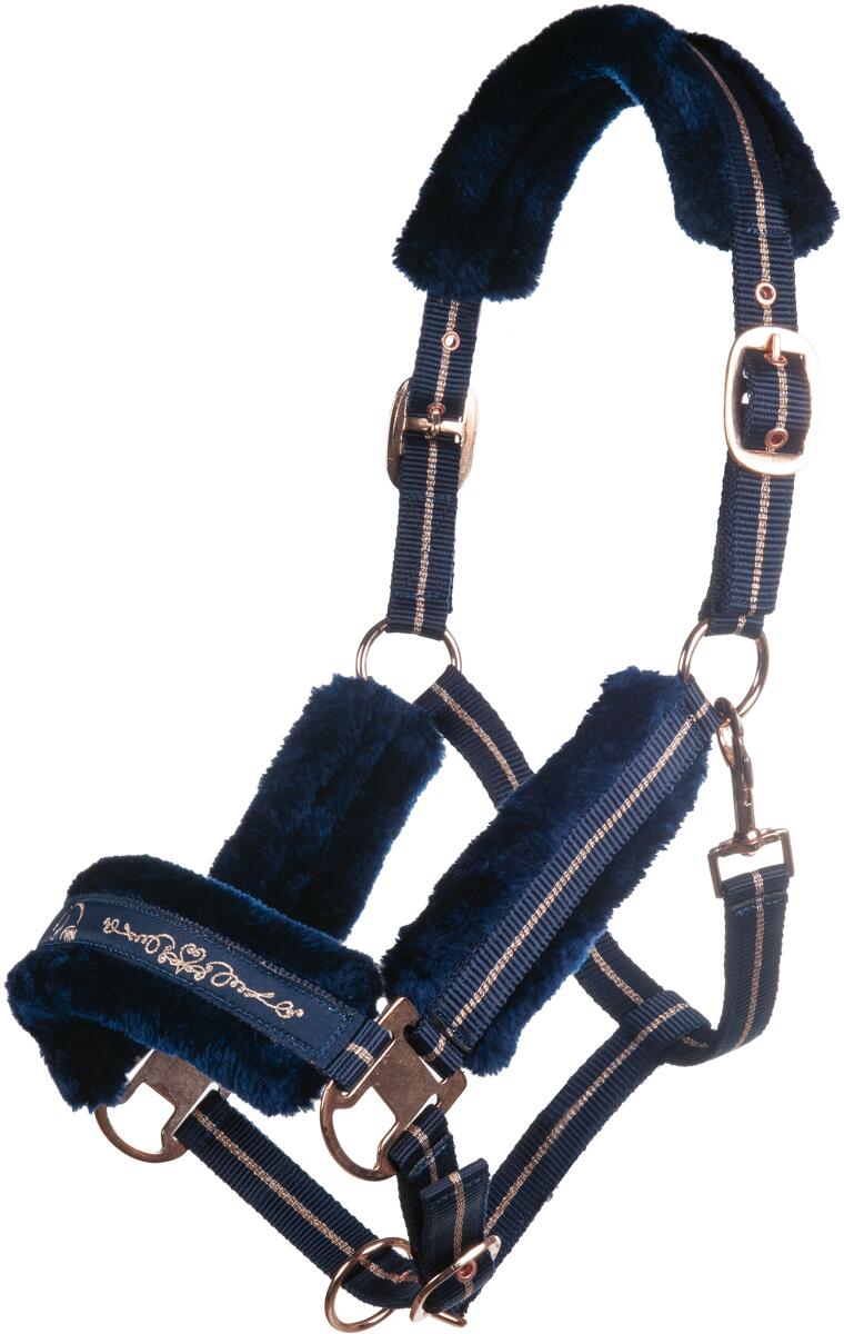 HKM Rosegold Halfter, navy/rosegold, Pony
