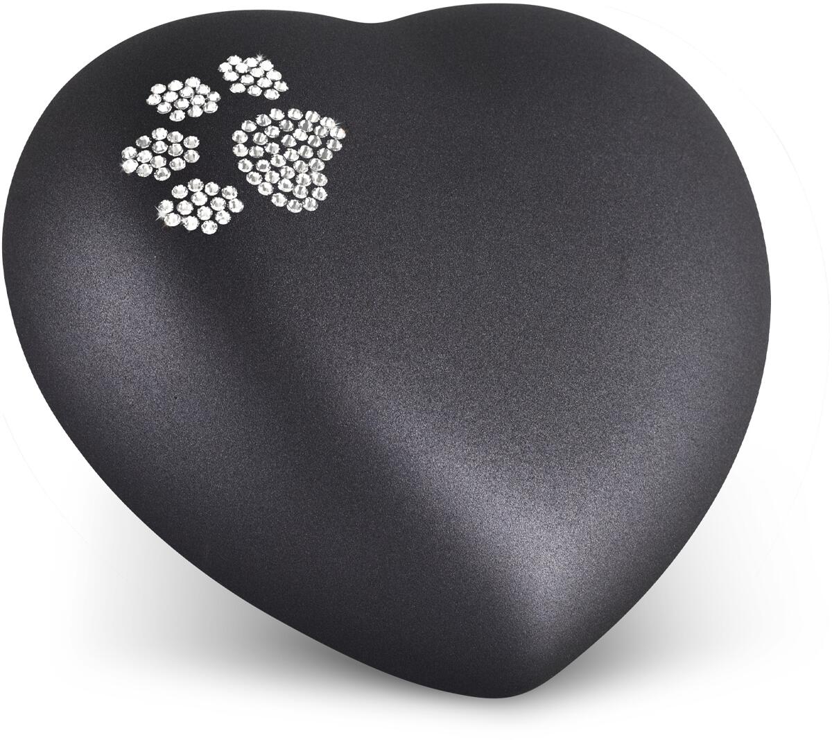 Völsing Herz Tierurne, Pfotenmotiv mit Kristallen, 1,5L, velvet schwarz