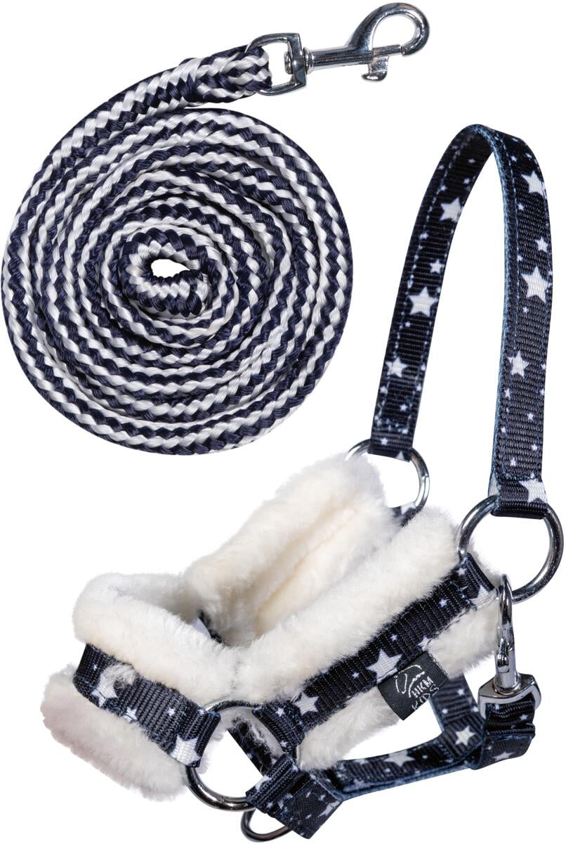 HKM Hobby Horsing Halfter und Strick, navy mit Sternenmuster