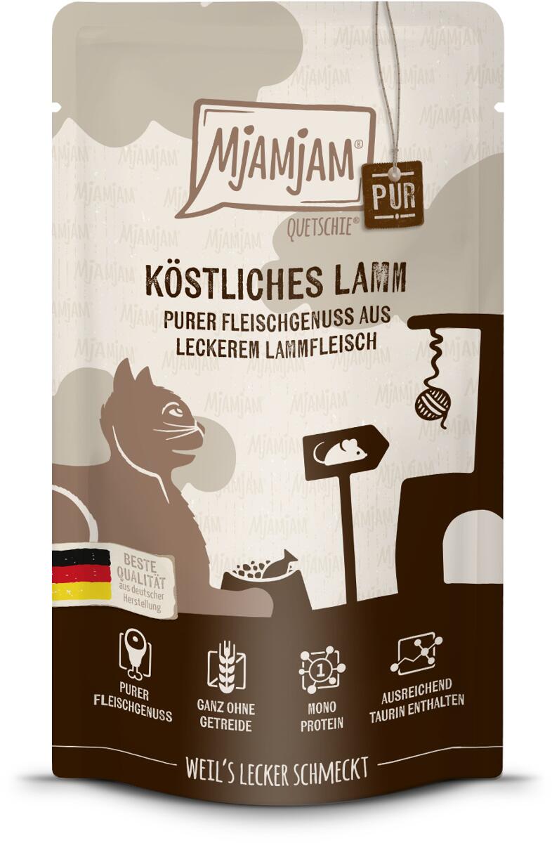Mjamjam Quetschie Katzenfutter Lamm Pur, 12x125g
