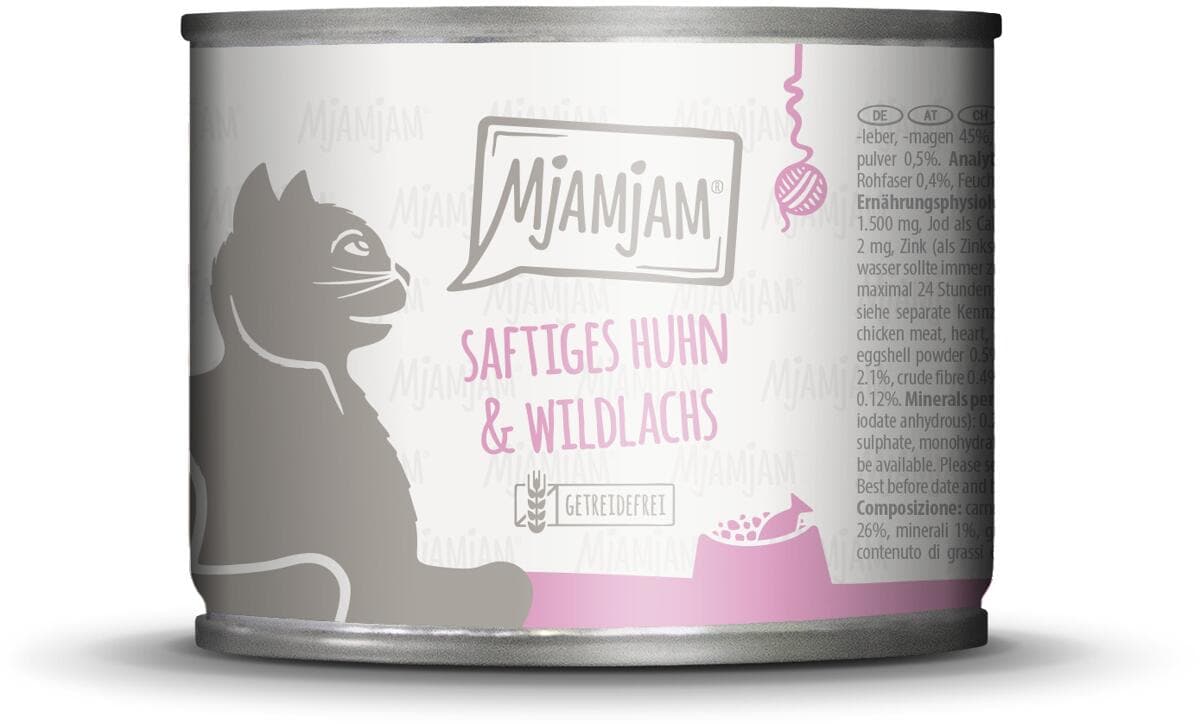 Mjamjam Katzenfutter mit Huhn & Wildlachs, 6x200g