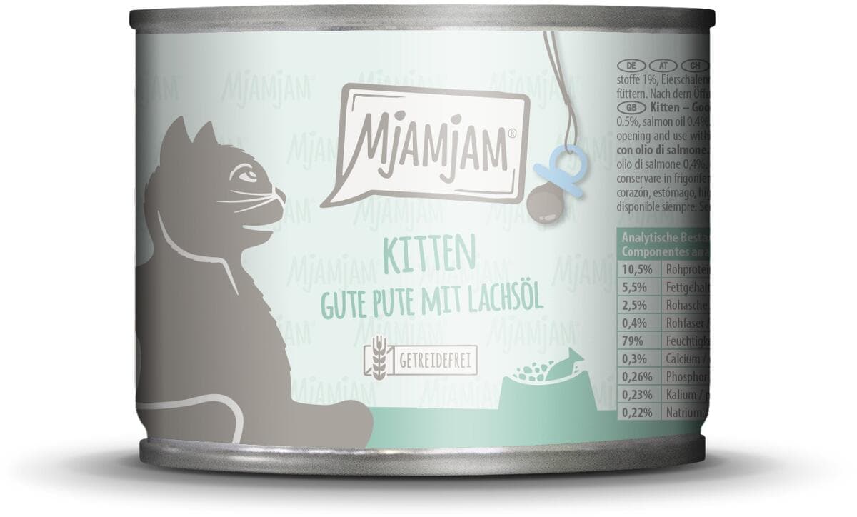 Mjamjam Kitten Katzenfutter mit Pute & Lachsöl, 6x200g
