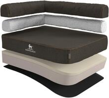 Knuffelwuff Marlie, cuccia ortopedica angolare per cani, 120x80 cm, nera, con schienale a sinistra