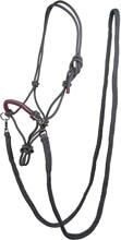 Cavezza con nodo di strass HKM con redini, grigio scuro/bacca di vino, warmblood