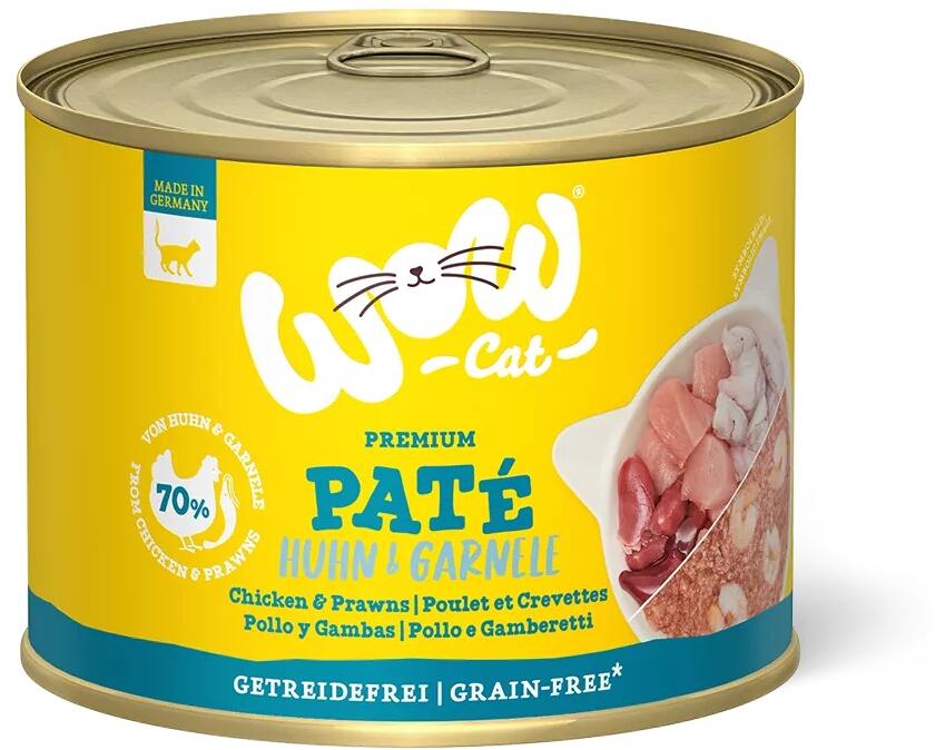 WOW Premium Paté Nassfutter, Huhn & Garnele, 6x200g