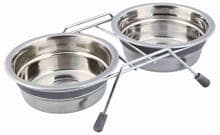 Set di ciotole Trixie, protezione da sonagli, acciaio inox/metallo, 2x0,45L/ø13cm/27x6x15cm, grigio