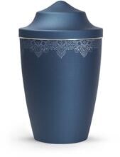 Urna per animali Völsing Mandala Edition, motivo mandala su tutto il perimetro, fascia argentata spazzolata, velluto blu navy, 2,8 L