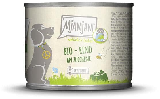 Mjamjam BIO Nassfutter mit Rind & Zucchini, 6x200g