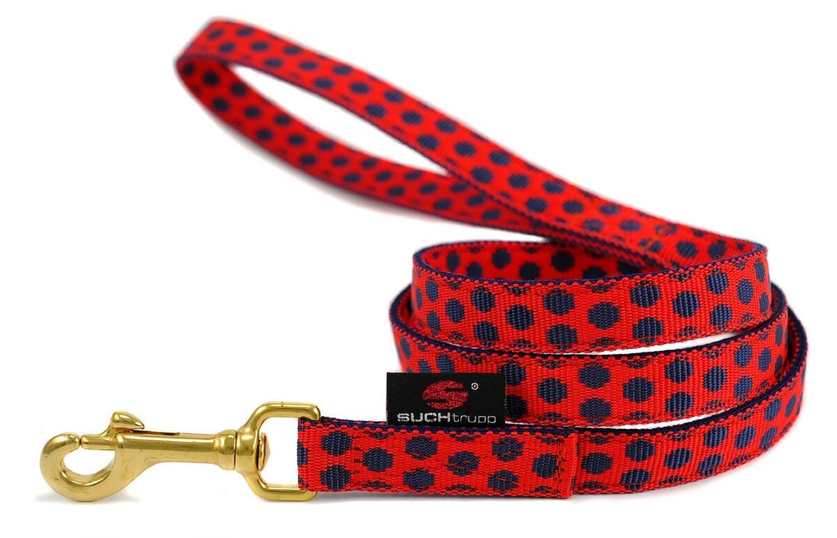 SUCHtrupp Dots Führleine, gold, Country, rot-dunkelblau, S