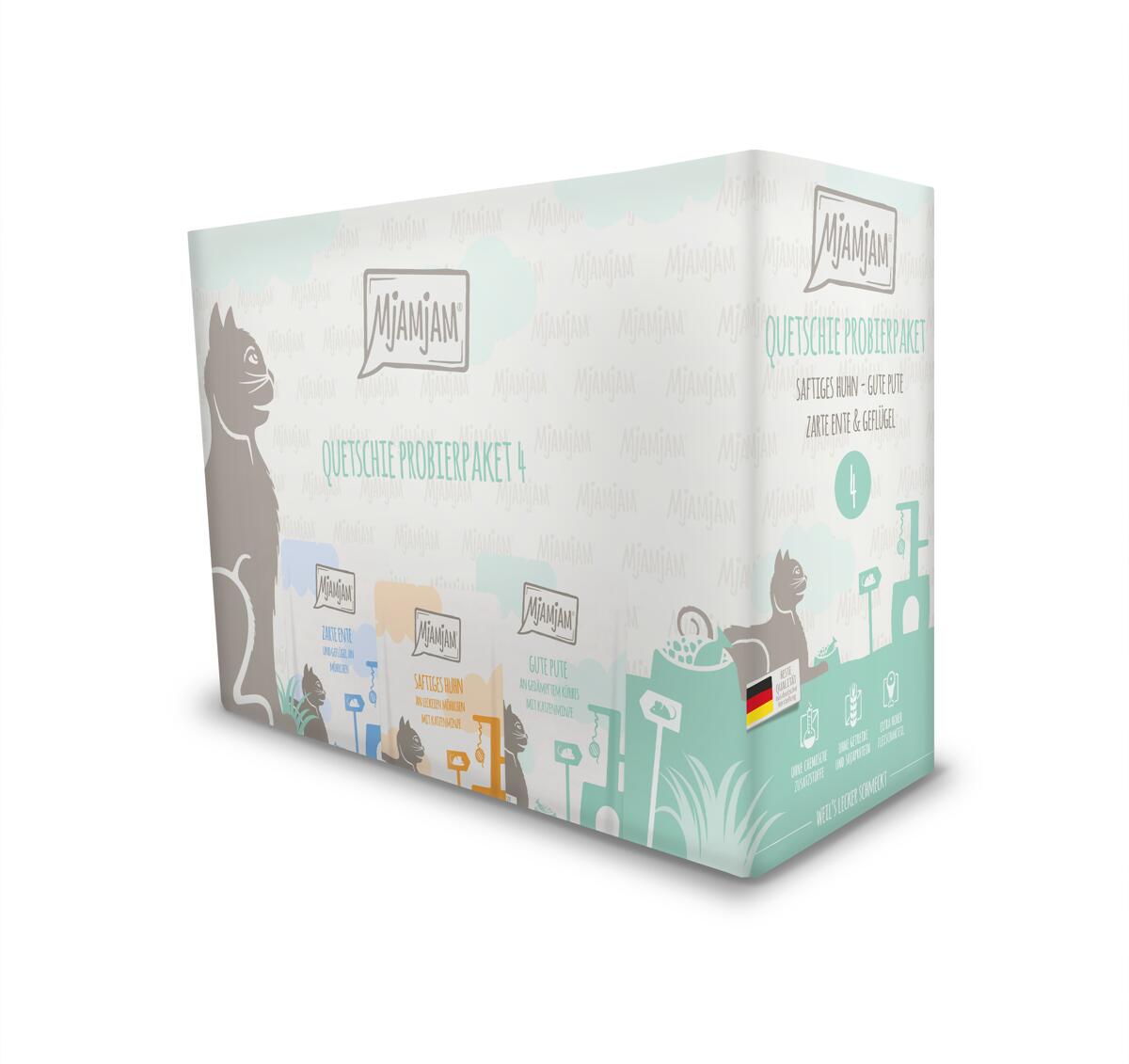 Mjamjam Quetschie Katzenfutter Probierpaket, 12x125g, IV