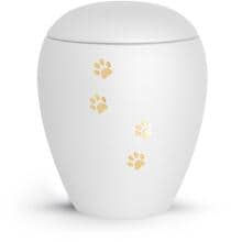 Urna per animali Völsing Verona Edition, quattro zampe con finitura dorata spazzolata, velluto bianco, 2,8 L