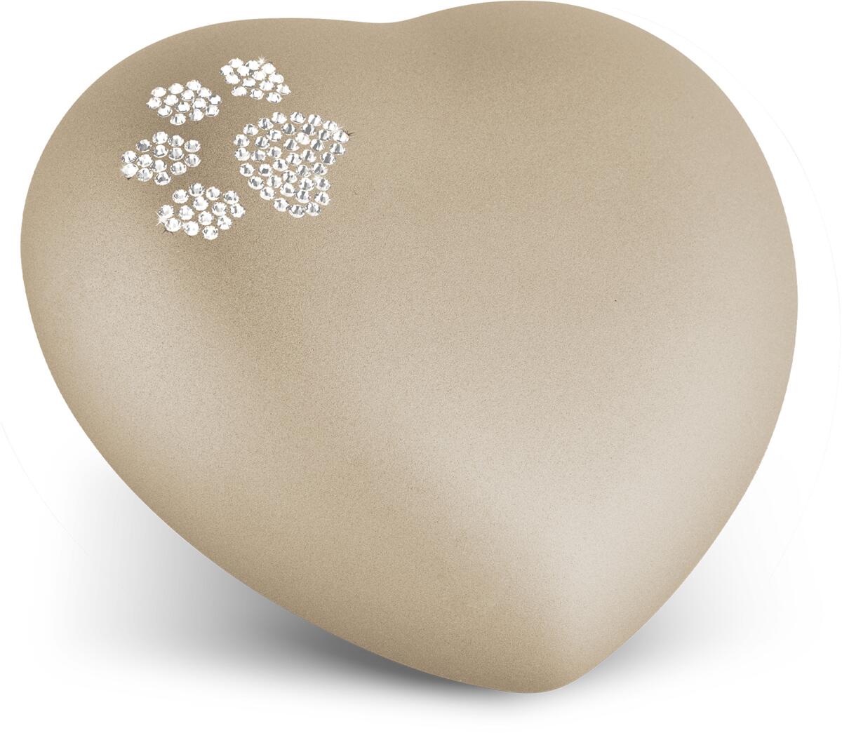 Völsing Herz Tierurne, Pfotenmotiv mit Kristallen, 1,5L, velvet champagner