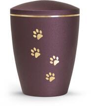 Urna per animali Völsing Patas de Oro Edition, motivi a zampe, finitura dorata spazzolata, colore velvet berry, 2,8 L