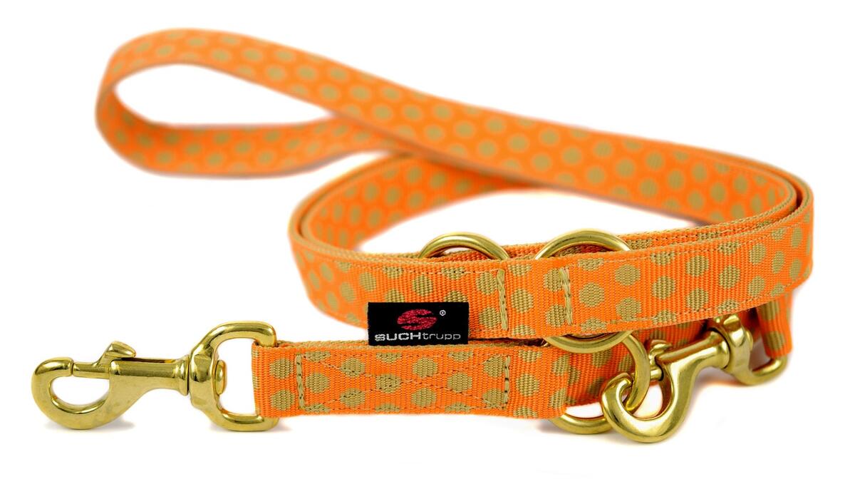 SUCHtrupp Dots Führleine, gold, verstellbar, orange-beige, M-L