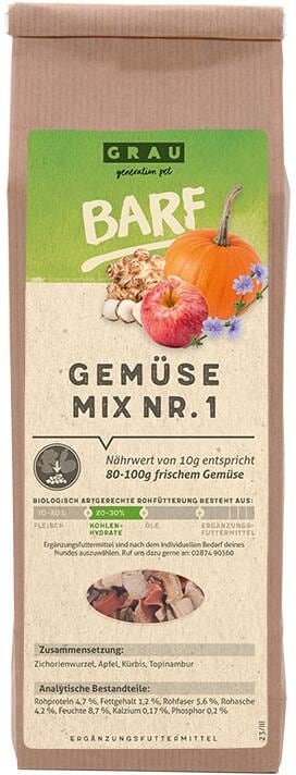 GRAU Gemüsemix Mischung Nr.1 | mit Zichorienwurzel, Apfel & Kürbis | Ergänzungsfutter | 500 g
