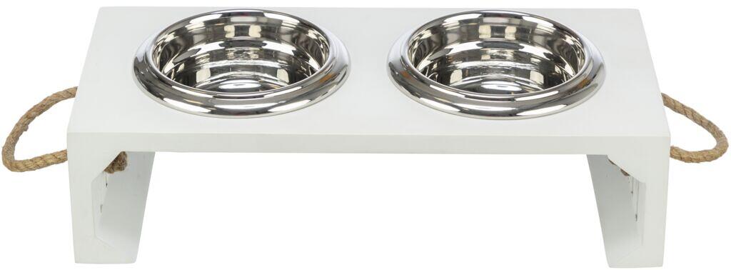 Trixie Be Nordic Napf-Set, MDF/Edelstahl, 2x0,4L/ø14cm/38x18x10cm, weiß
