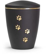 Urna per animali Völsing Patas de Oro Edition, motivi a zampe, finitura dorata spazzolata, velluto nero, 1,5 L