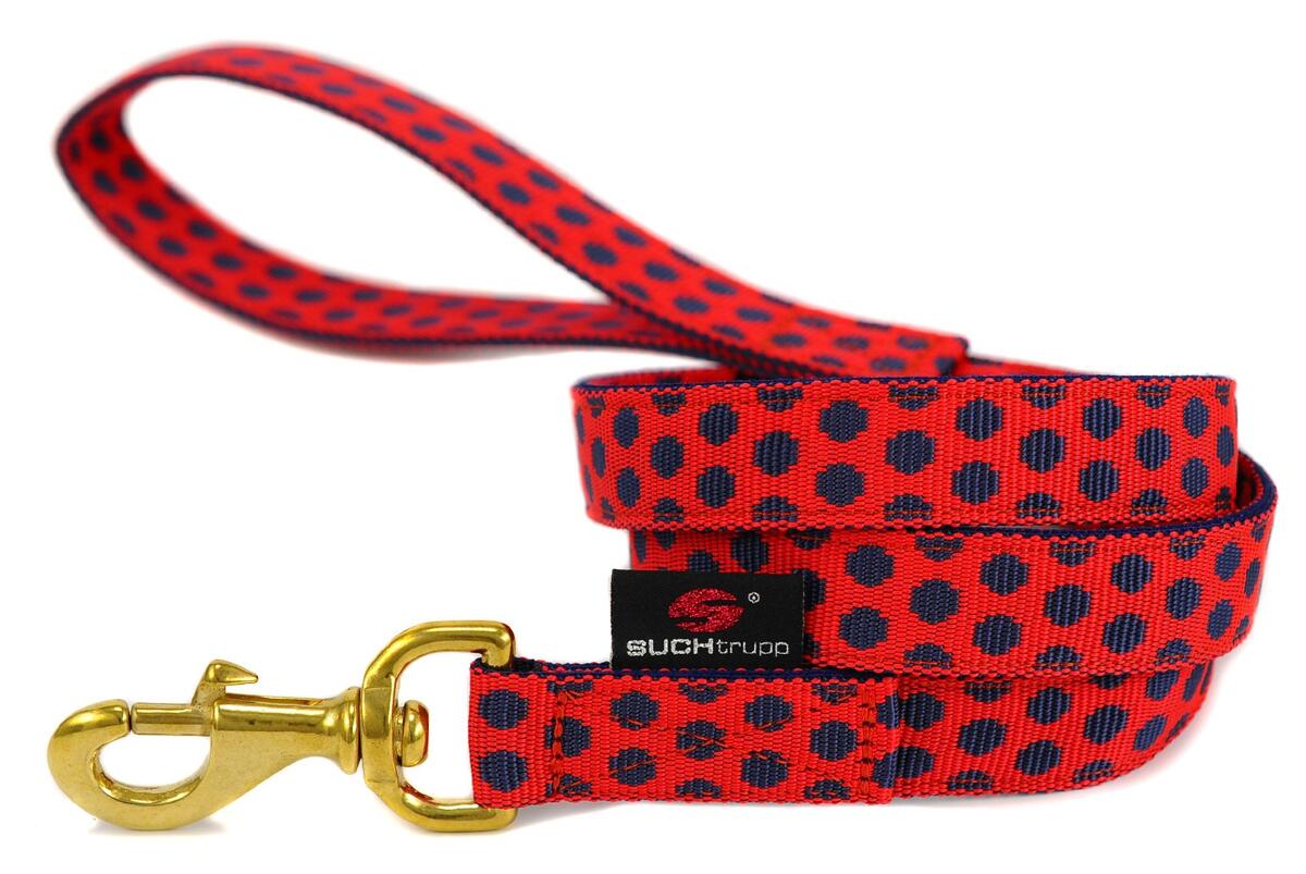 SUCHtrupp Dots Führleine, gold, Country, rot-dunkelblau, M-L