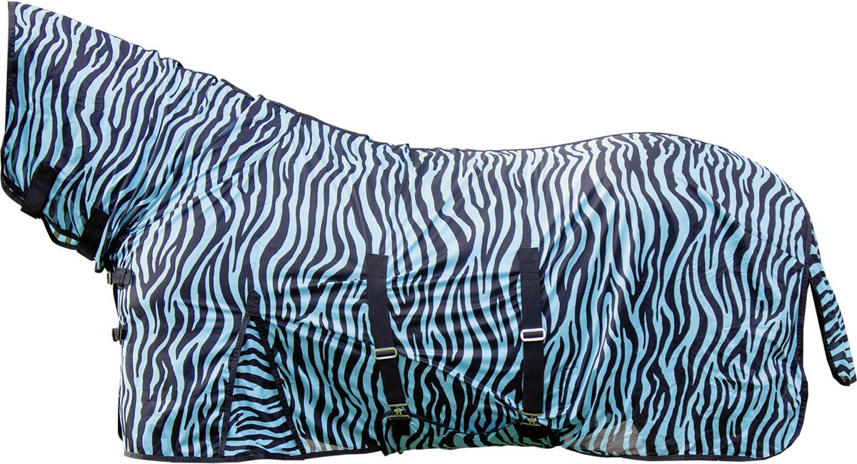HKM Zebra Aqua Fliegendecke mit Halsteil, aqua/schwarz, 125