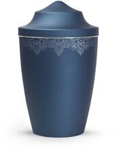 Urna per animali Völsing Mandala Edition, motivo mandala su tutto il perimetro, fascia in argento spazzolato, velluto blu navy, 0,5 L