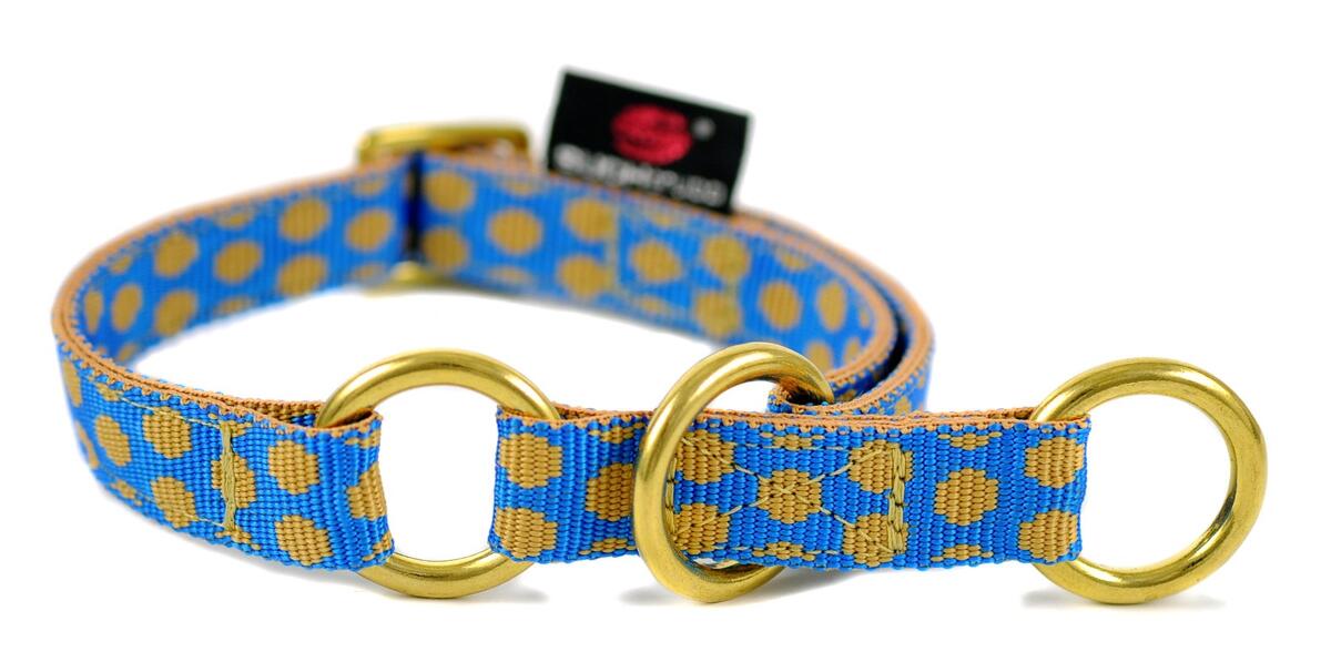 SUCHtrupp Dots Zugstopp Halsband, gold, blau-beige, S