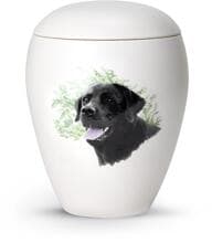 Urna per animali in ceramica Völsing, smaltata bianco opaco, con motivo Labrador dipinto a mano, 2,8 L