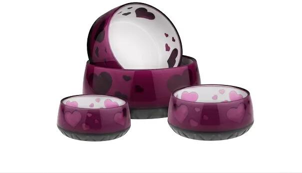 EHASO Futternapf mit Herzchenmotiv | 1010 ml | aubergine