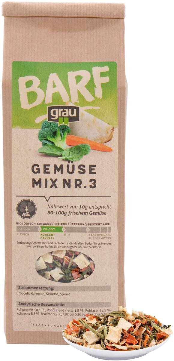 GRAU Gemüsemix Mischung Nr.3 | mit Broccoli, Karotten und Spinat | Ergänzungsfutter | 1,2 kg