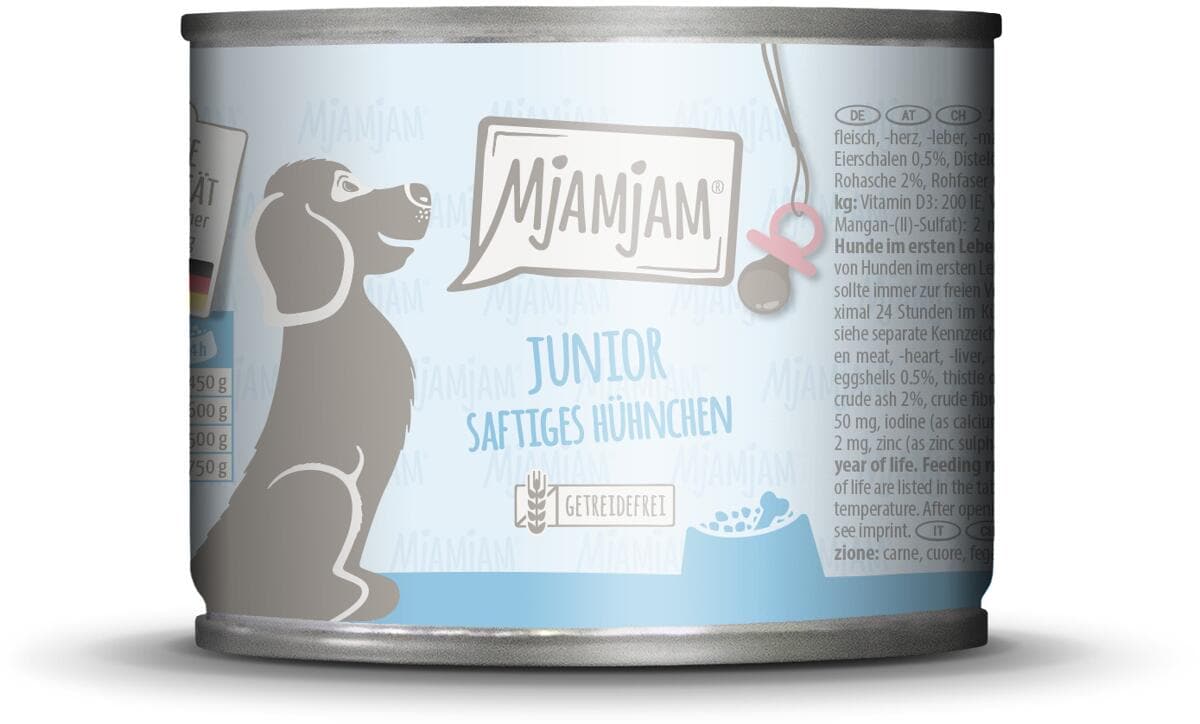 Mjamjam Junior Nassfutter mit Huhn & Ei, 6x200g