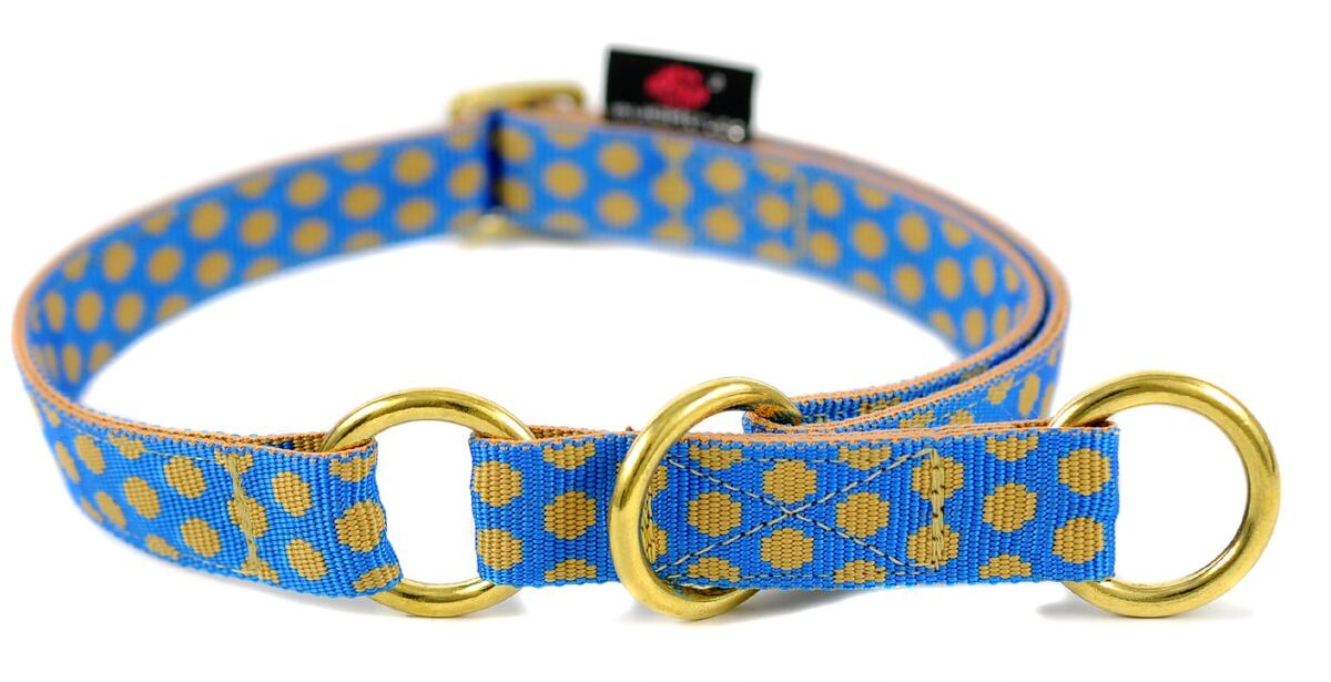 SUCHtrupp Dots Zugstopp Halsband, gold, blau-beige, L