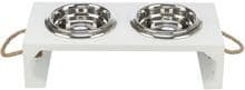 Set di ciotole Trixie Be Nordic, MDF/acciaio inox, 2x0,9L/ø17cm/44x21x14cm, bianco