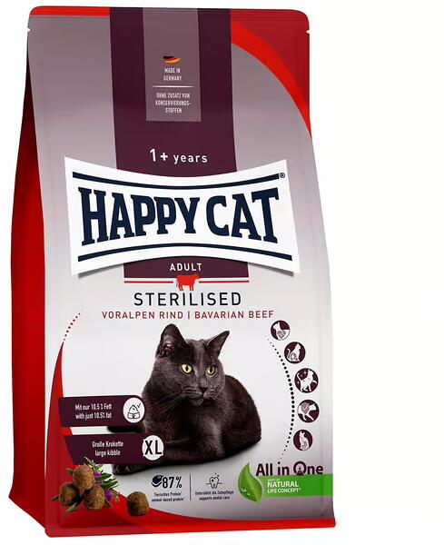 HappyCat Sterilised Trockenfutter, Voralpen Rind, 4kg