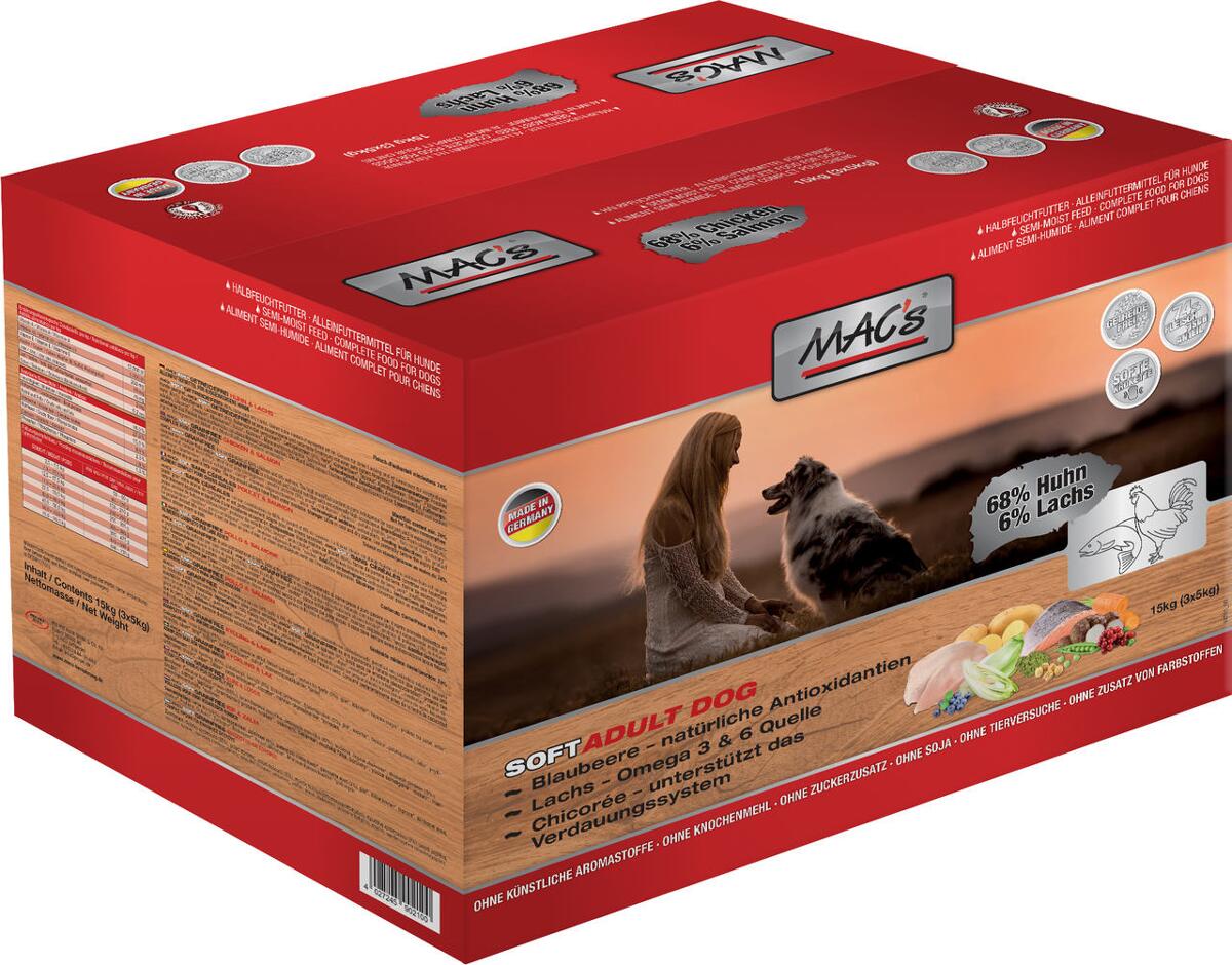 MACs Soft Trockenfutter mit Huhn & Lachs, 15kg