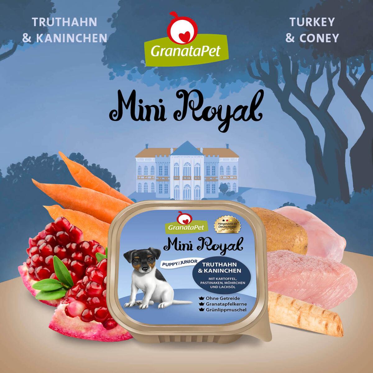 GranataPet Mini Royal Puppy/Junior Nassfutter mit Truthahn & Kaninchen,  11x150g PetPoint Charly