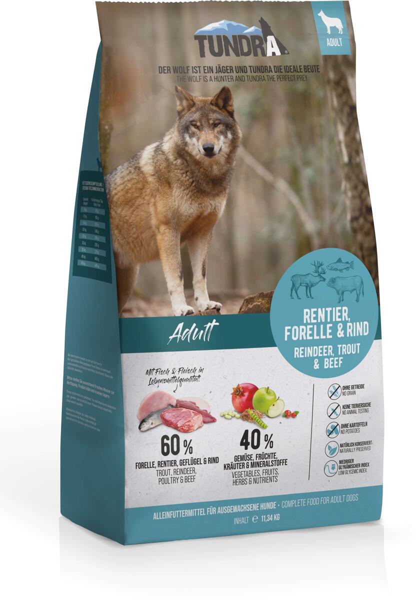 Tundra Dog Trockenfutter mit Rentier, Forelle & Rind, 11,34kg