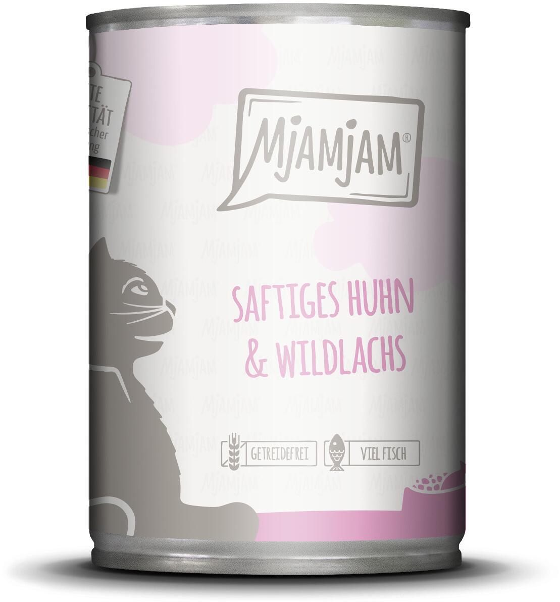 Mjamjam Katzenfutter mit Huhn & Wildlachs, 6x400g