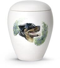 Urna per animali in ceramica Völsing, smaltata bianco opaco, con motivo Rottweiler dipinto a mano, 2,8 L