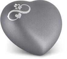 Urna per animali Völsing Herz Edition, Sparkling Star Infinity Cuore/Zampa argento, velluto grigio pietra, 1,5 L