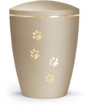 Urna per animali Völsing Patas de Oro Edition, motivi a zampe, finitura dorata spazzolata, velluto color champagne, 0,5 L