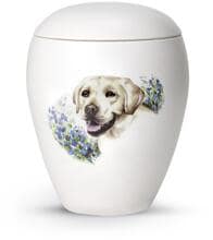 Urna per animali in ceramica Völsing, smaltata bianco opaco, con motivo Labrador dipinto a mano, 2,8 L