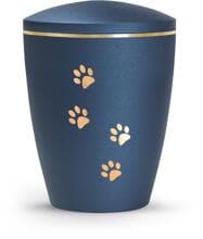 Urna per animali Völsing Patas de Oro Edition, motivi a zampe, finitura dorata spazzolata, velluto blu navy, 0,5 L