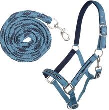 HKM Set cavezza in cristallo con moschettone, fodera morbida, petrolio/navy, purosangue