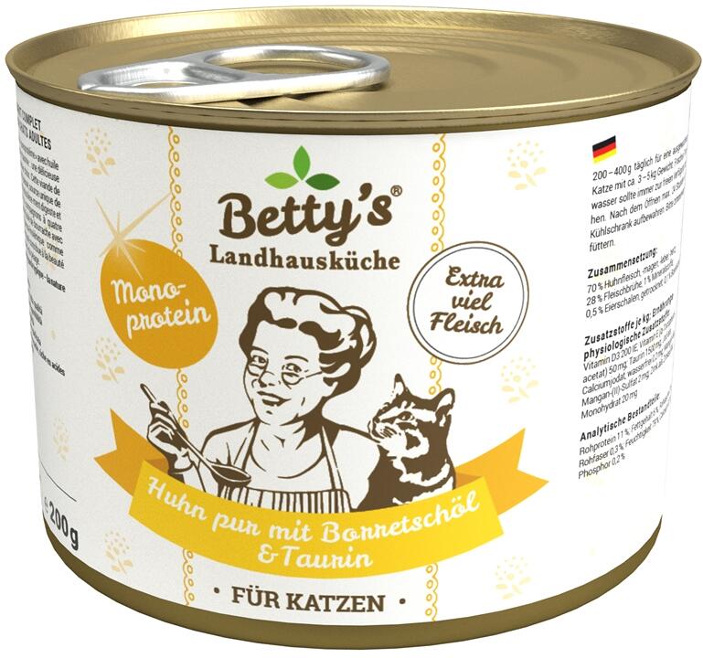Bettys Landhausküche Cat Nassfutter mit Huhn pur, 6x200g