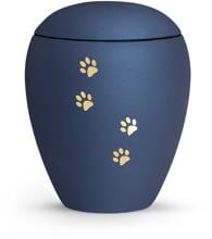 Urna per animali Völsing Verona Edition, quattro zampe con finitura dorata spazzolata, velluto blu navy, 2,8 L