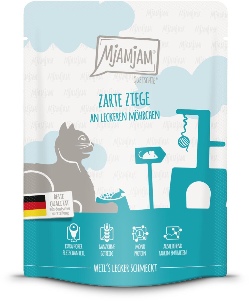 Mjamjam Quetschie Katzenfutter mit Ziege & Möhrchen, 6x300g