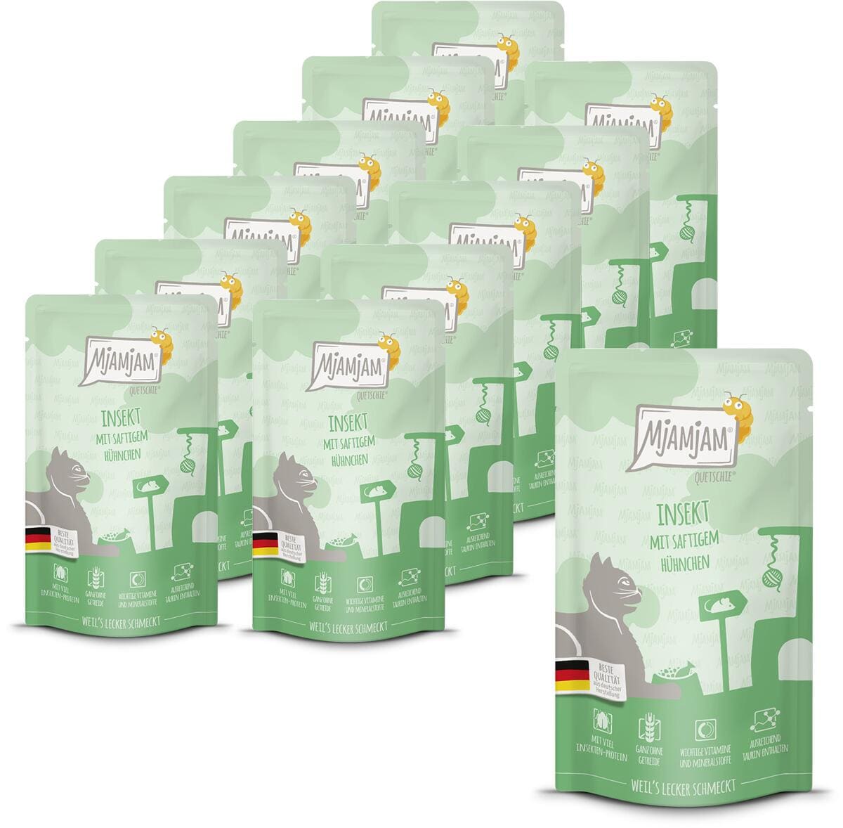 Mjamjam Quetschie Katzenfutter mit Insekten & Huhn, 12x125g