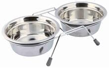 Set di ciotole Trixie, protezione da sonagli, acciaio inox/metallo, 2x0,9L/ø16cm/35x8x19cm, grigio