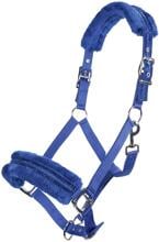 Cavezza HKM in nylon glitterato con imbottitura in pile polare, blu fiordaliso, pony