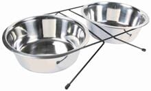 Set di ciotole Trixie, acciaio inox/metallo, 2x2,8L/ø24cm/52x11x30cm