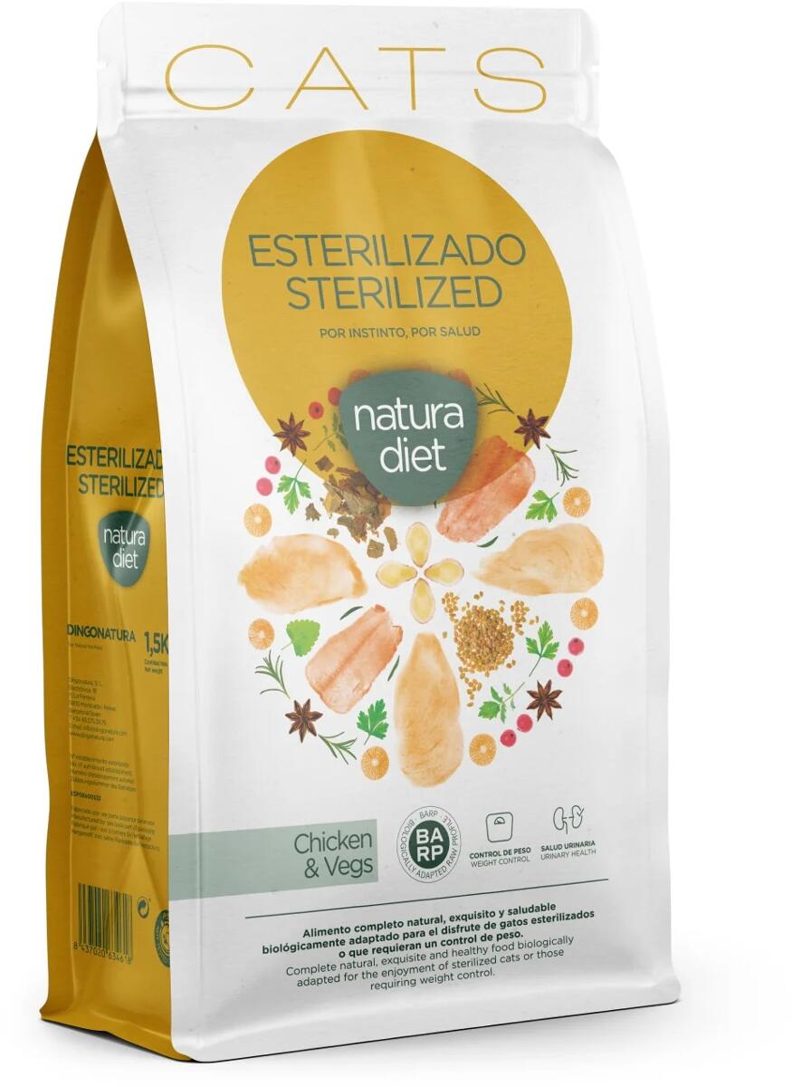 natura diet Cat Sterelized Trockenfutter, Huhn & Gemüse, 1,5kg